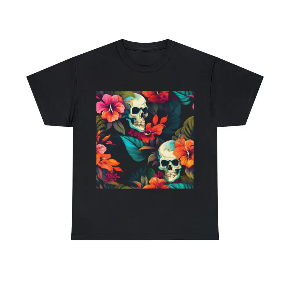 Unisex Adult T Shirt Hawaiian Tropical Surf Skulls Beach Floral Aloha Floral