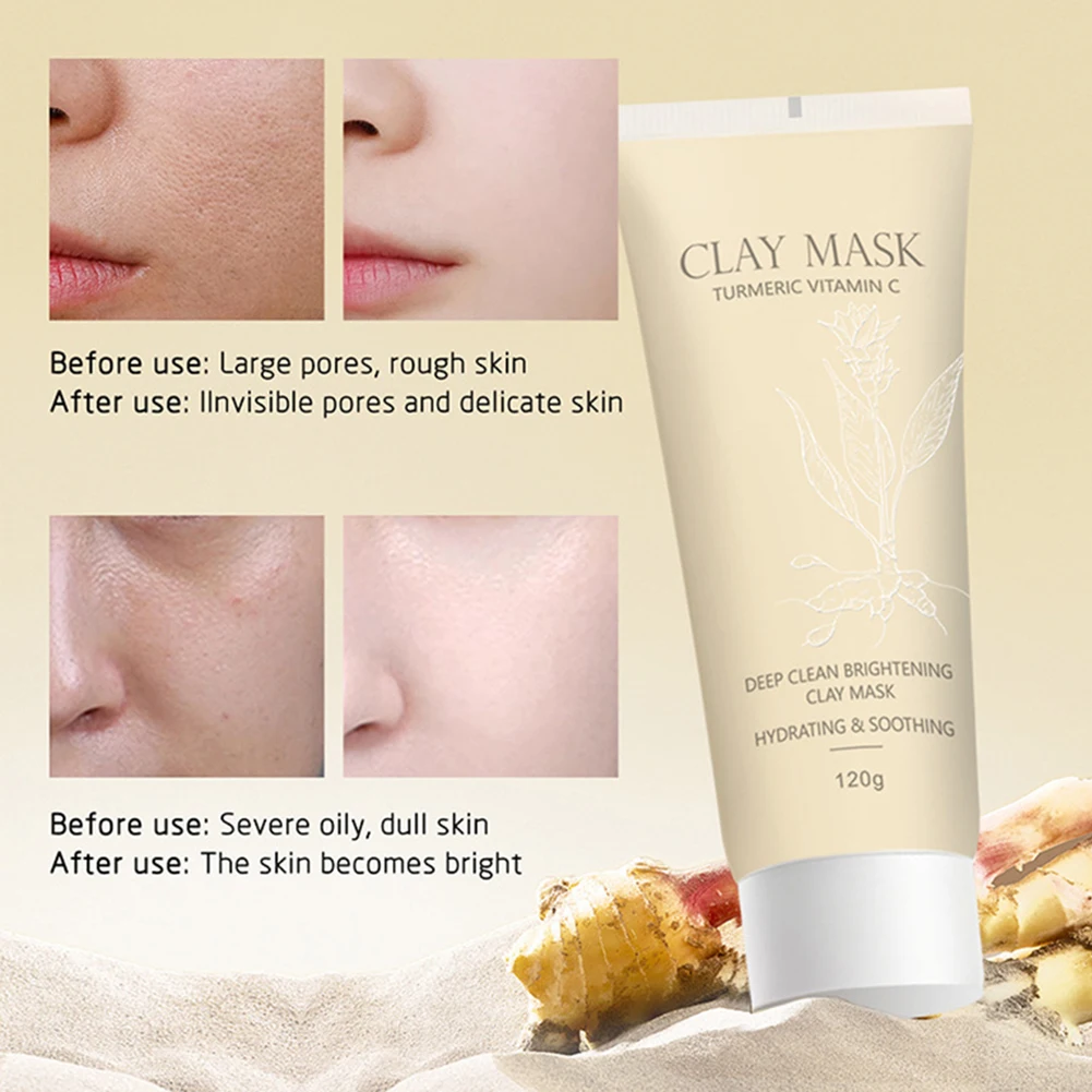 120g Turmeric Vitamins C Clay Mask Brightening Blackhead Removal Mud Mask Moisturizing Whitening Facial Mask For Skin Care