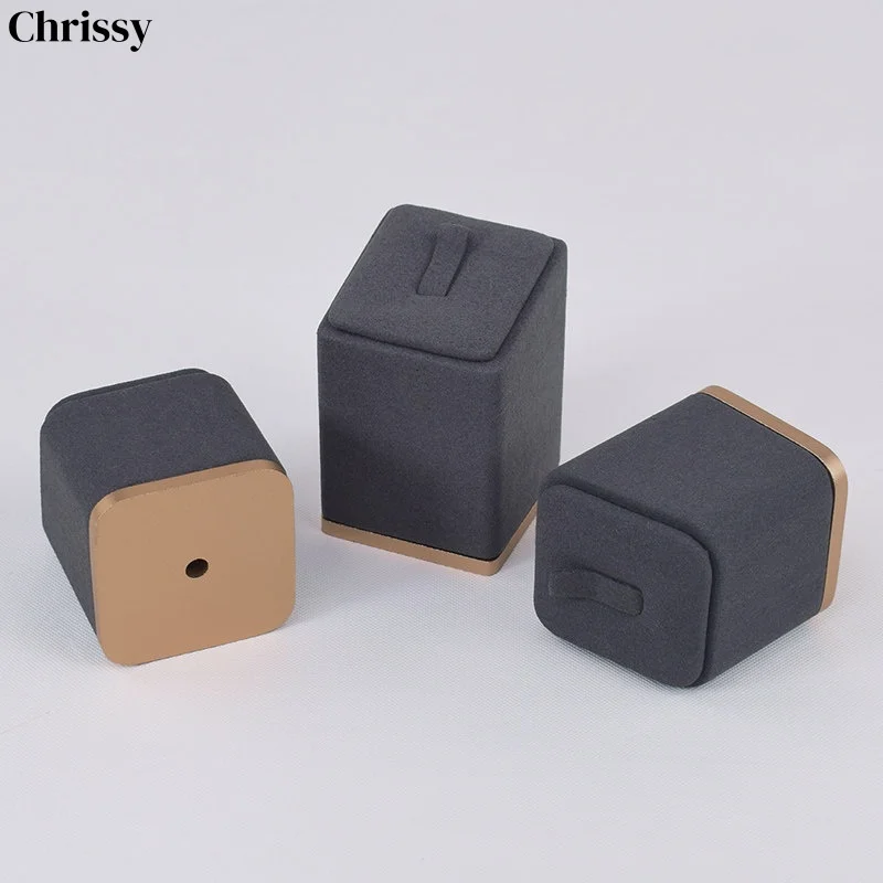 Ring Display Set, Matte Grey Suede Jewelry Stand for Photography & Shop, Modular Luxury Organizer