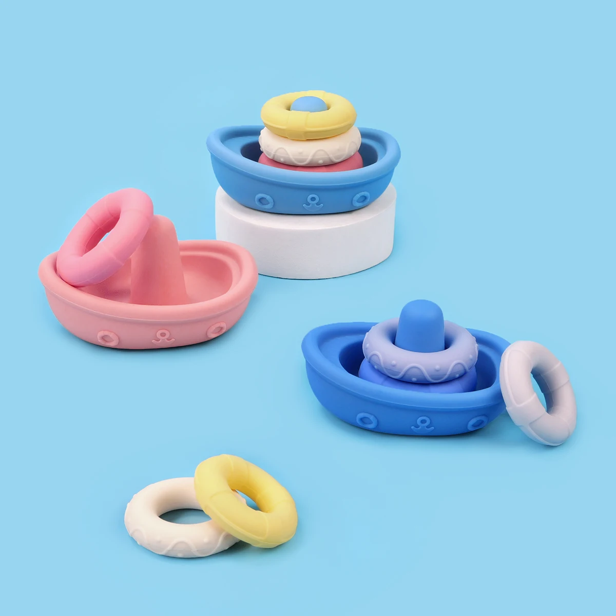 TYRY.HU Baby Toys Boat Bath Toys for Boys and Girls Toddler Soft Silicone Floating Water Toys Bathtub Bathroom Toys