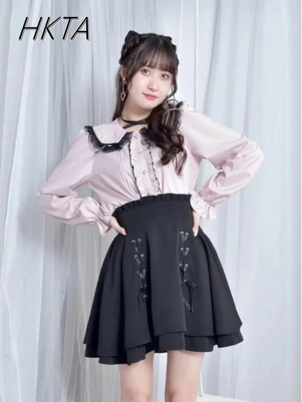 

Новая японская весенняя двойная юбка Kawaii Lolita Sweet Mine, женская юбка с бантом на бретелях, массовое производство, короткие юбки с высокой талией, мини-юбка