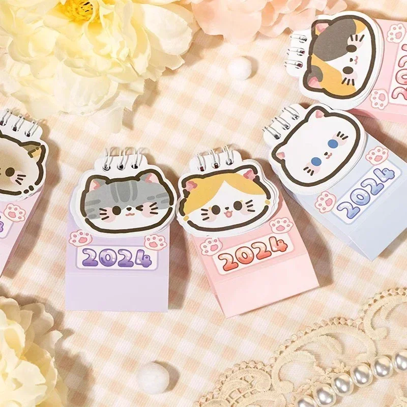 2024 Calendar Cute Cartoon Cats Desk Calendar Kawaii Mini Daily Planner Schedule To Do List Time Manegement Office Stationery