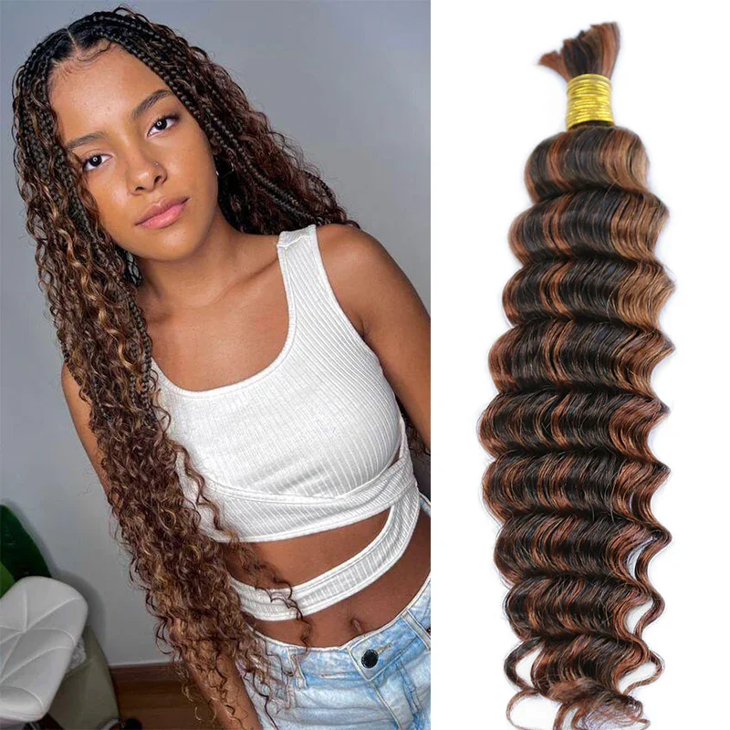 

#D4/30 Color Deep Wave Human Braiding Hair No Weft 16"-22"