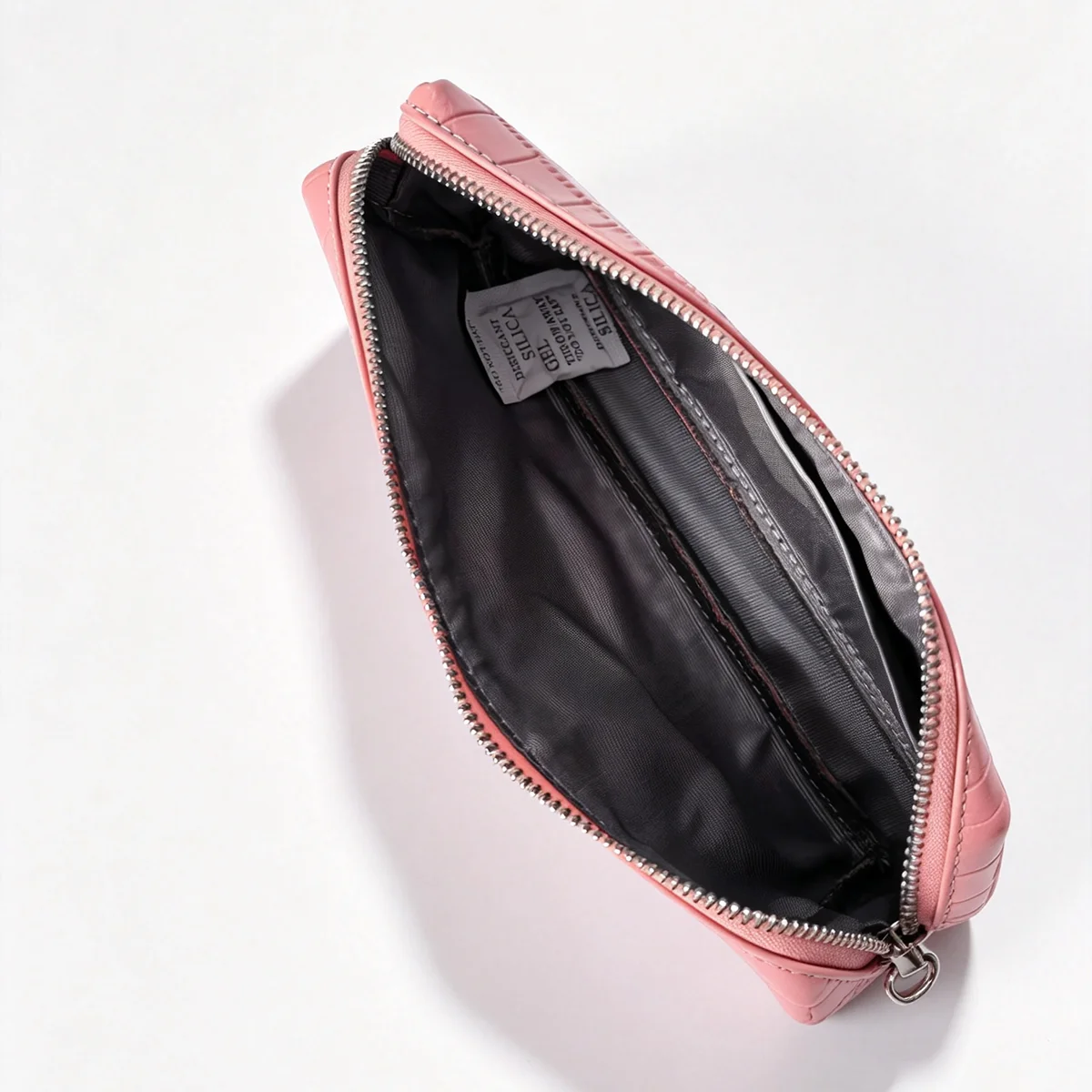 Geprägter Kosmetikbeutel aus Leder mit Krokodil-Optik, großer Stauraum, mehrere Taschen, Handtaschen-Organizer für Toilettenartikel, Reise, rosa Ausführungen. – Detail 35