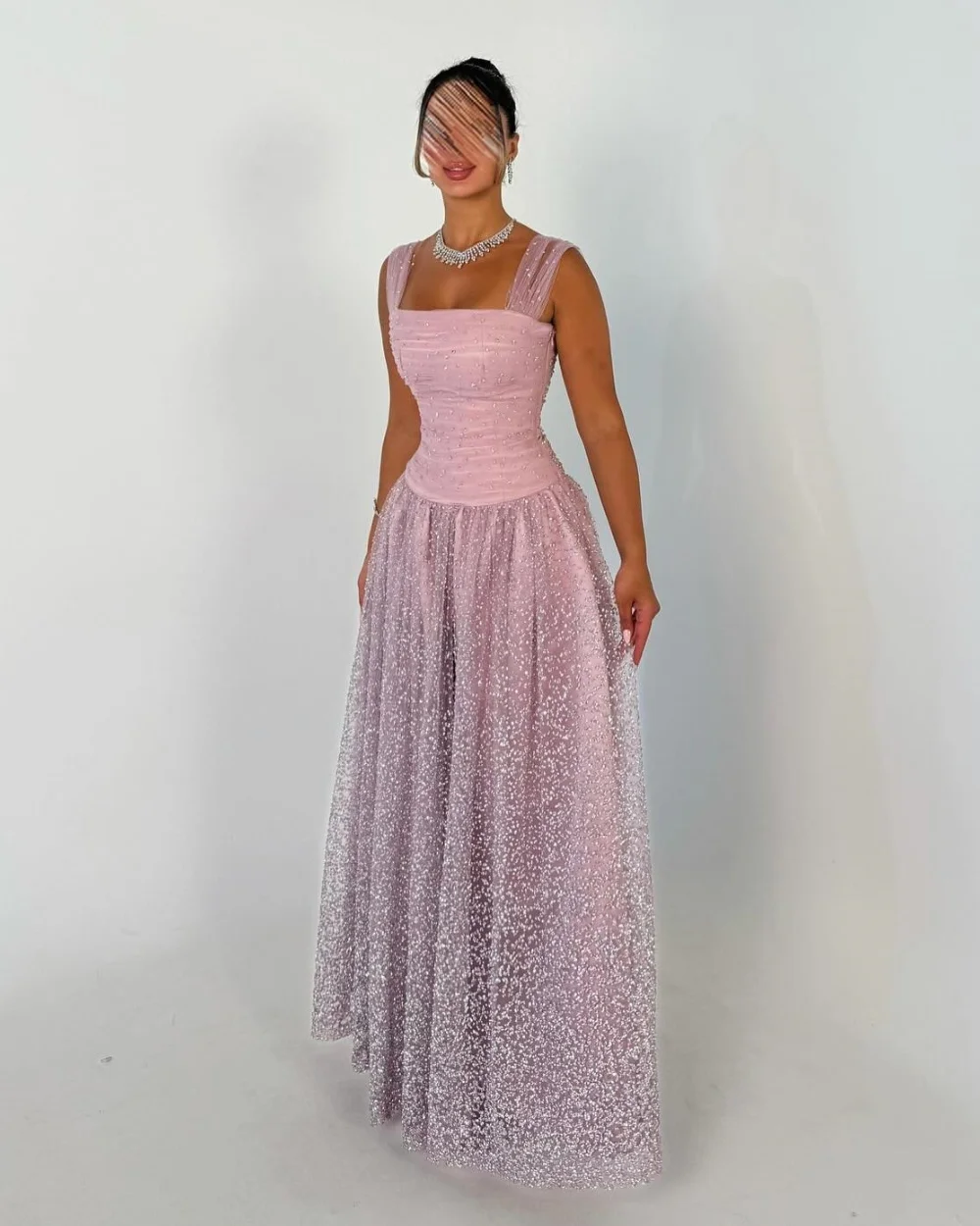 

Customized High Quality Fashion Tulle Rhinestone Sequined A-line Off-the-shoulder Ankle Length Dresses Bespoke Occasion Dresses