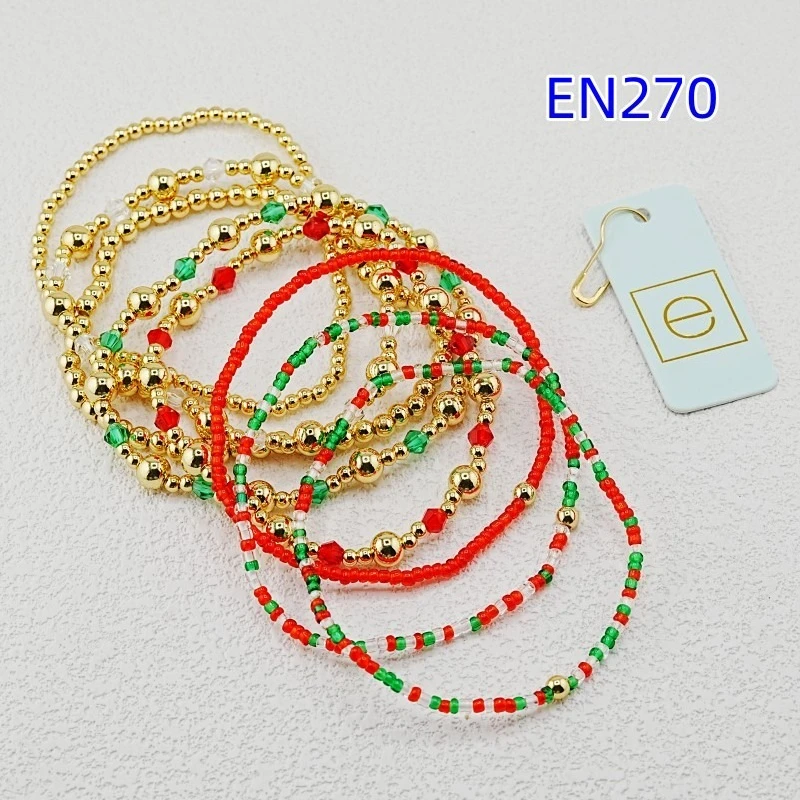 VKVVA Fashion Jewelry 8pcs Red Green Round Stackable Daily Wear Bead Bracelet Set for Women Birthday Gifts, Unique Gift