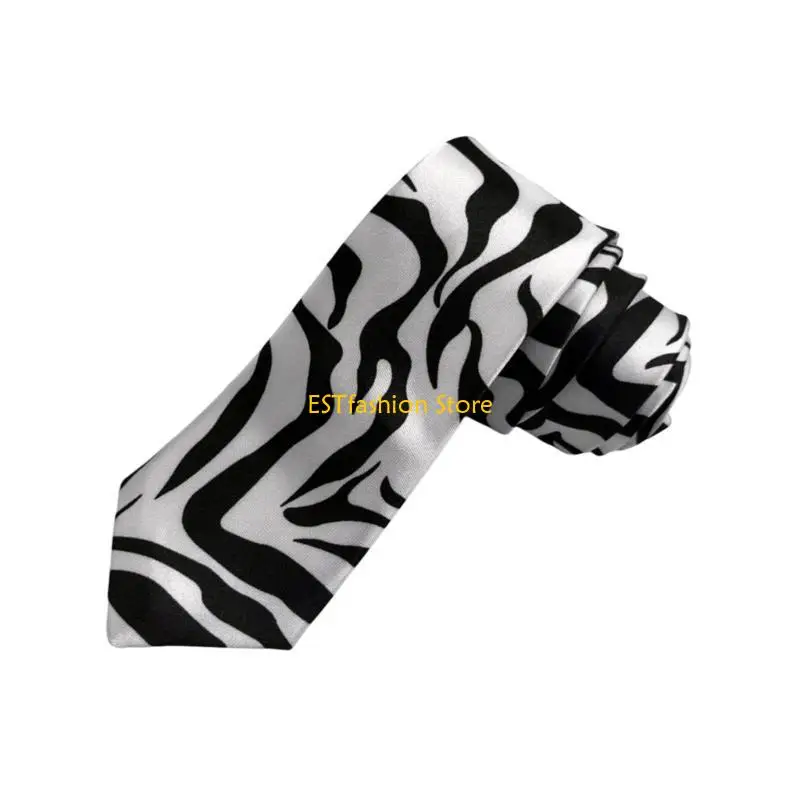 Y5GC Leopard Patterned Men's Necktie for Stylish Outfits Polyester Silk Long Tie for Weddings Graduations and Casual Meetups