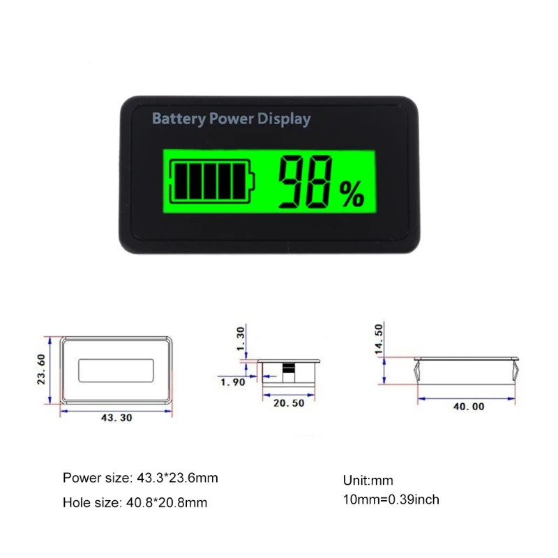 YYSD 12v 24v 48V Battery Meter with LCD Display Green Backlight Battery Capacity Meter Level