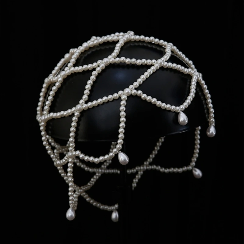 Handmade Pearls Weave Hat Elegant Bride Hat Women Casual Wedding Hairpiece