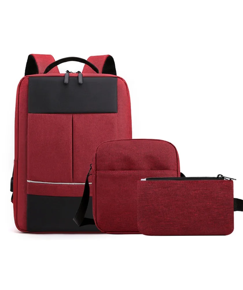 Three-piece backpack large capacity USB charging business casual men's Oxford cloth computer backpack