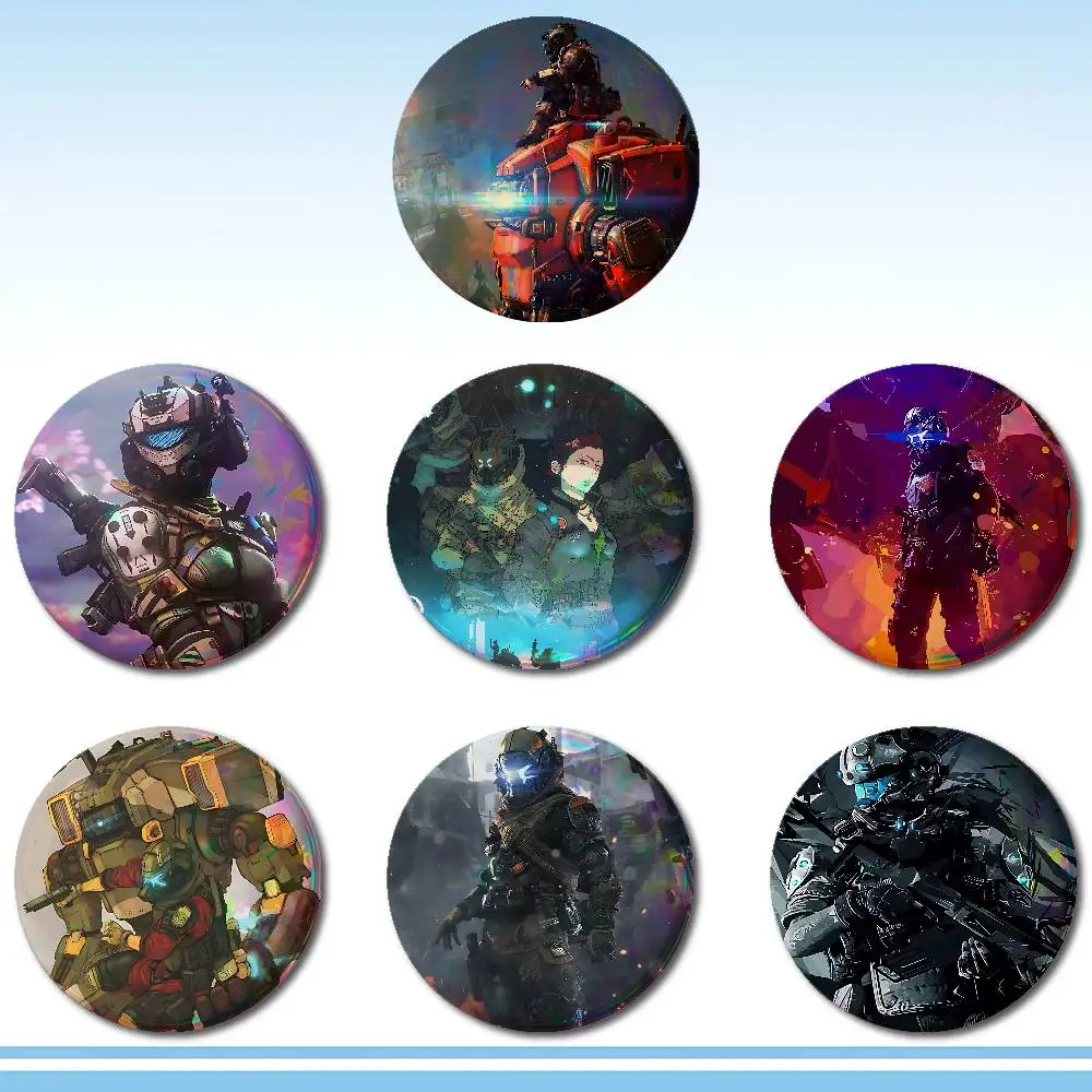 Badges Titan Fall en tôle, broche à bouton souple, badge métallique, accessoires de bijouterie personnalisés pour chapeau, sac, revers.