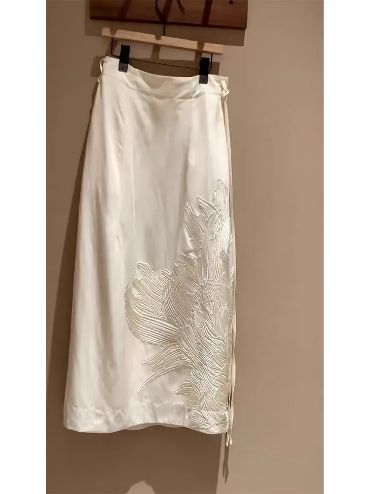 Chinesischer SLE-Rock mit hoher Taille, A-Linie, für Damen, weißes Design, Sensation, schlankmachend, Frühlingsfaion, lässig, Polyesterfaser