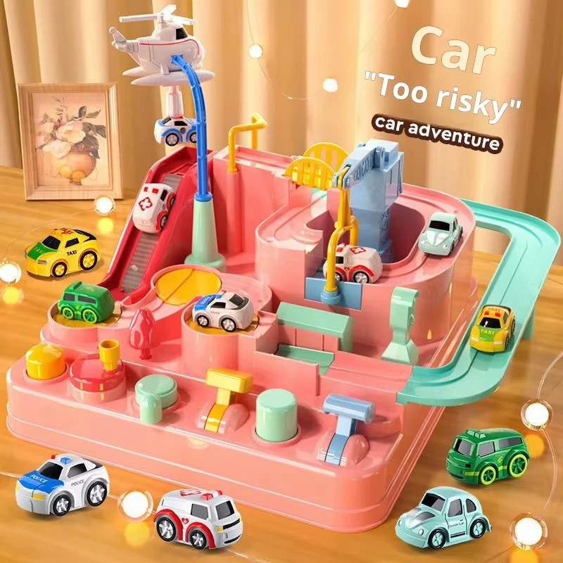 Modèle de voiture sur Rail de course, jouets éducatifs pour enfants, jeu d'aventure sur piste, cerveau mécanique, Train interactif, animaux, jouet fusée spatiale