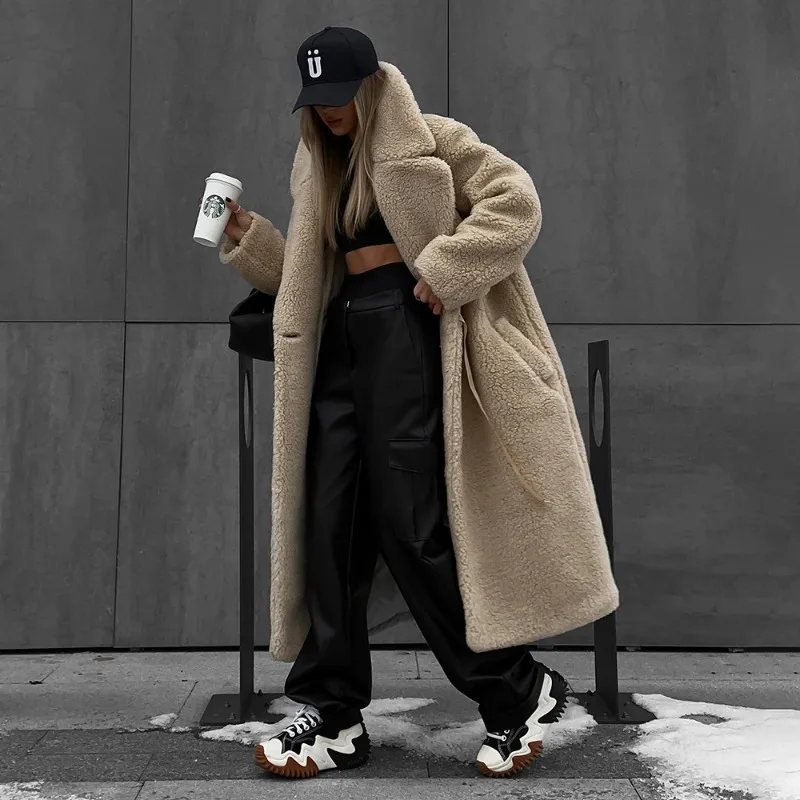 

Tuularose Women's Long Plush Coats Autumn Winter Thickened Warm Loose Cardigan Tweed Jacket New Office Lady Female Parka Outwear