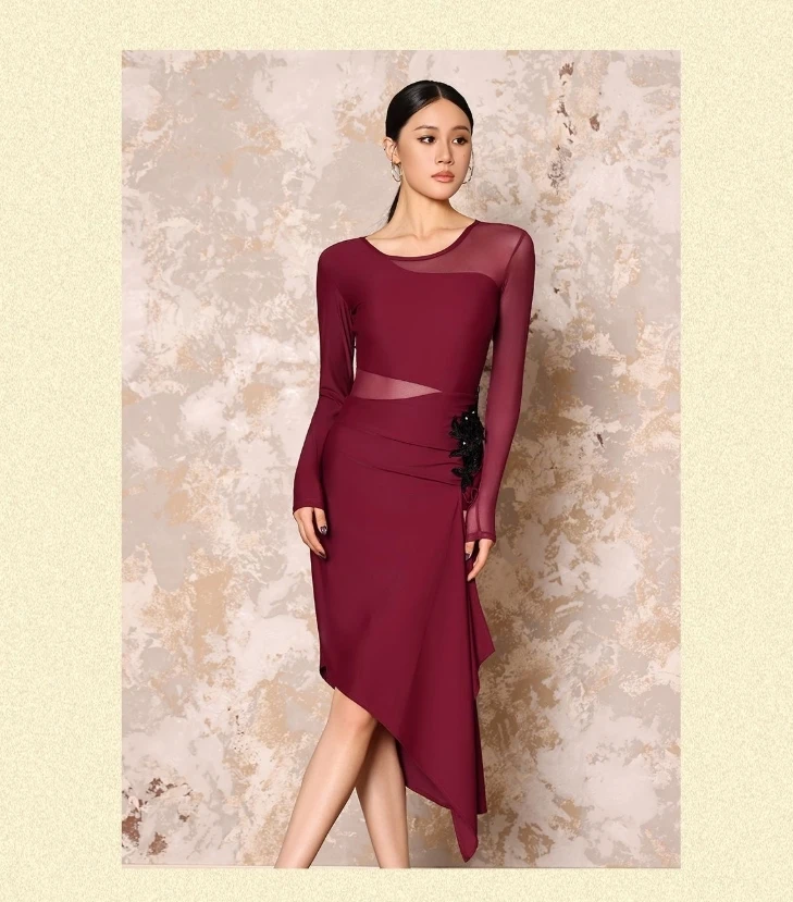 Robe de danse latine vintage, costume pour adultes, pratique quotidienne, nouvelle formation pour femmes, rumba gala, salle de bal, tango, coussinets sexy, marron