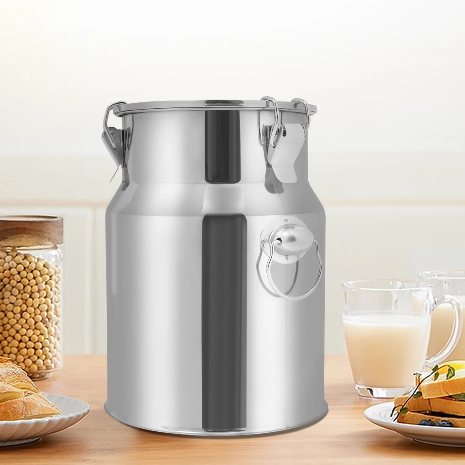 Wear-Resistant 201 Stainless Steel Milk Can Sealed Barrel Large Capacity for Breakfast Restaurant and Milk Shop Easy to Clean