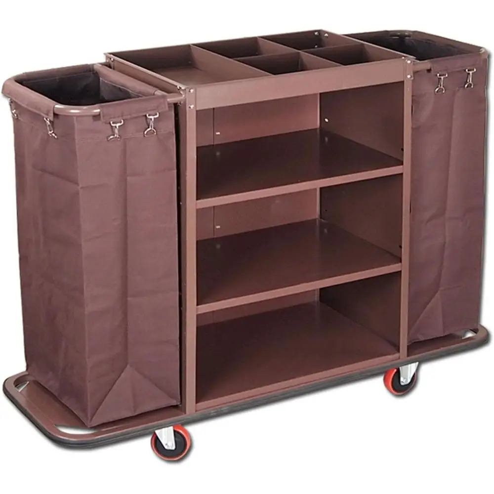 Portable Trolley with Removable Cloth Bag and Tool Tray for Intensive Office and Hotel Cleaning, Brown, B