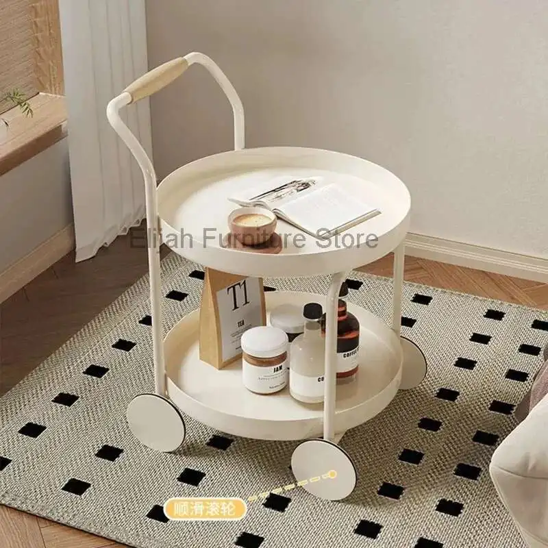 

Sofa Side Table Movable Trolley Tea Table Modern Living Room Storage Wheels Double-layer Food Serving Cart Salon Furniture