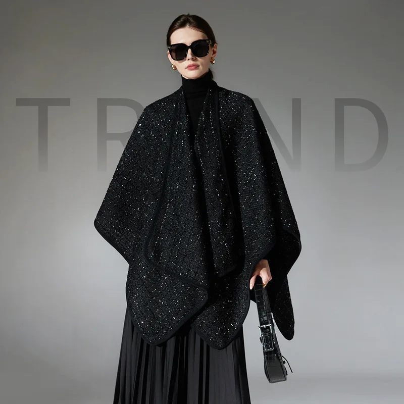 high-end-european-and-american-winter-women's-new-black-sequin-style-wool-shawl