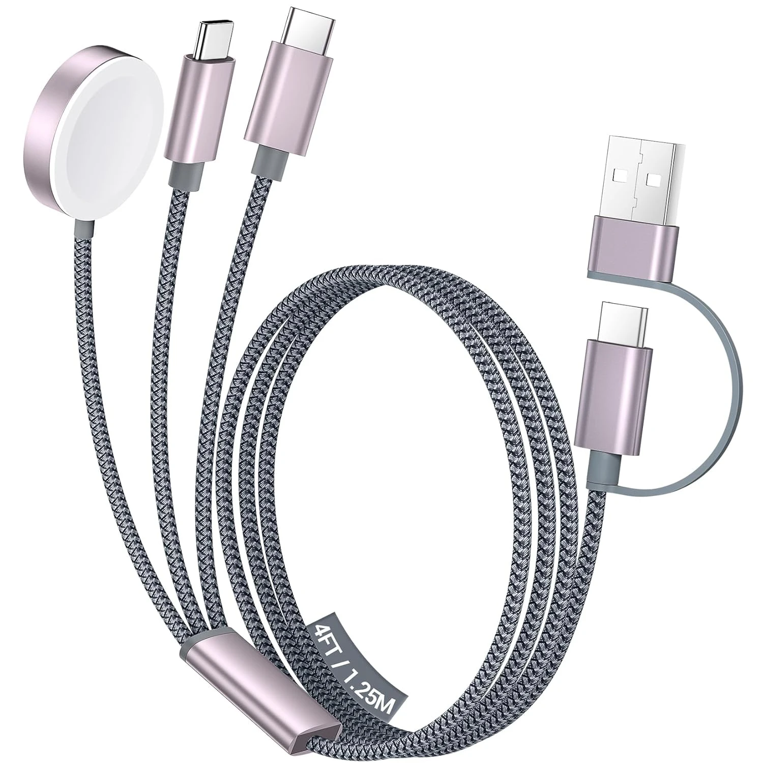 3 in 2 USB A/C Magnetic Wireless Charger Cable,2026 Travel Essentials for Watch Charging,Multi Type C Cord for iPhone 17,Samsung