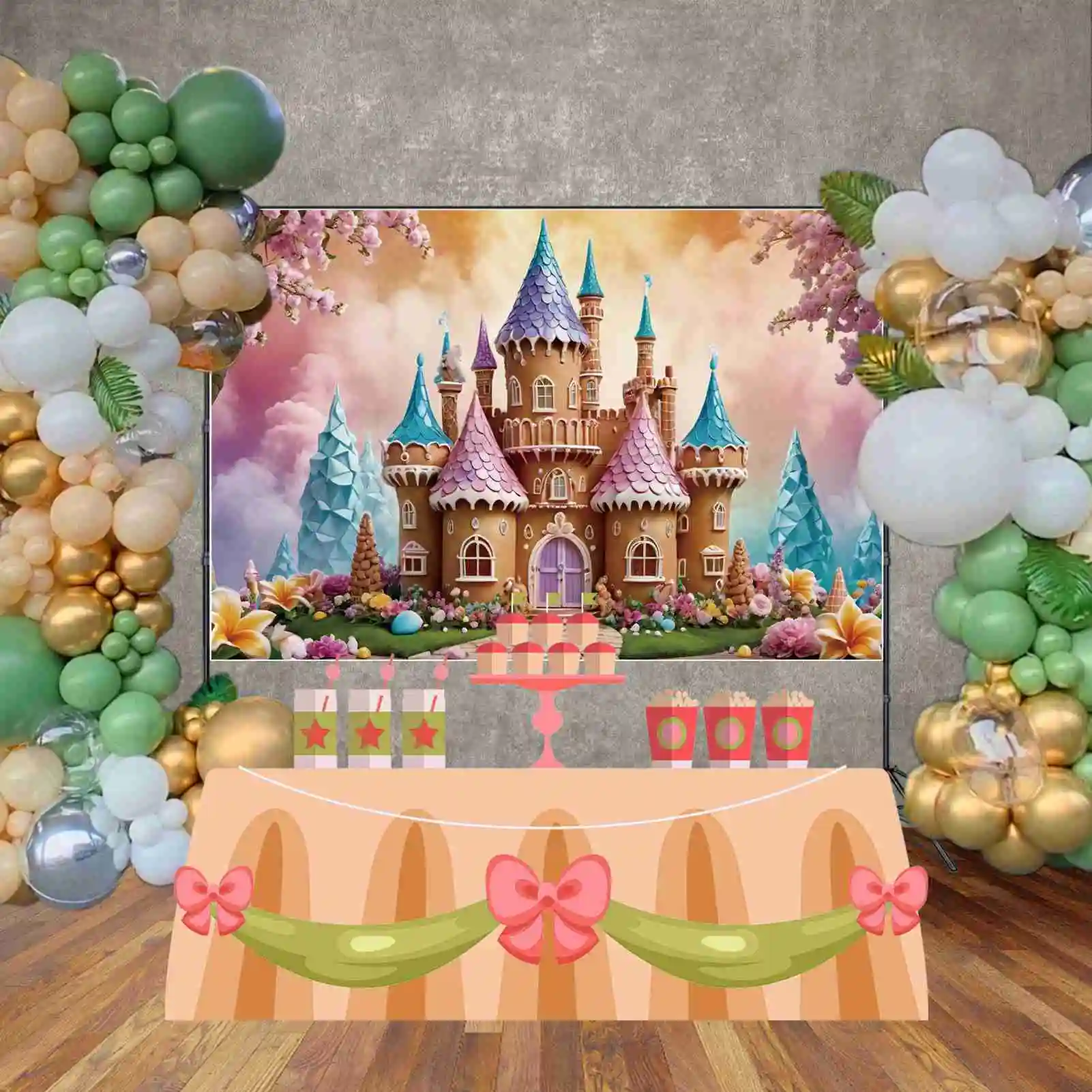 MOON.QG-Princess Candyland Backdrops للفتيات ، مستلزمات potocall مخصصة لحفلة عيد الميلاد ، قلعة مصاصة وزهر الزهور