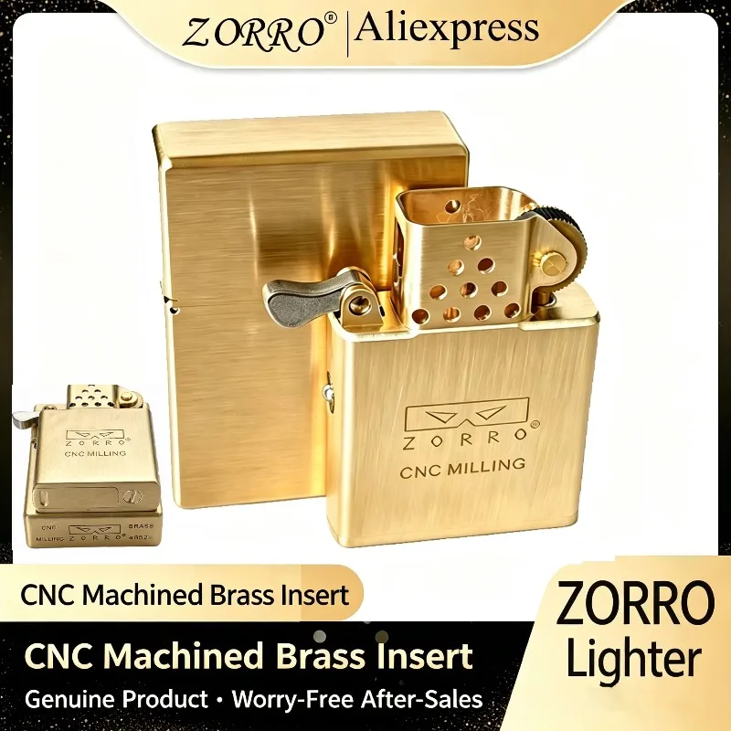 ZORRO Brass Oil Lighter CNC One Piece 5 Hinge Sealed Metal Gasket Insert Refillable Heavy Trench Brushed Pocket Retro Men Gift