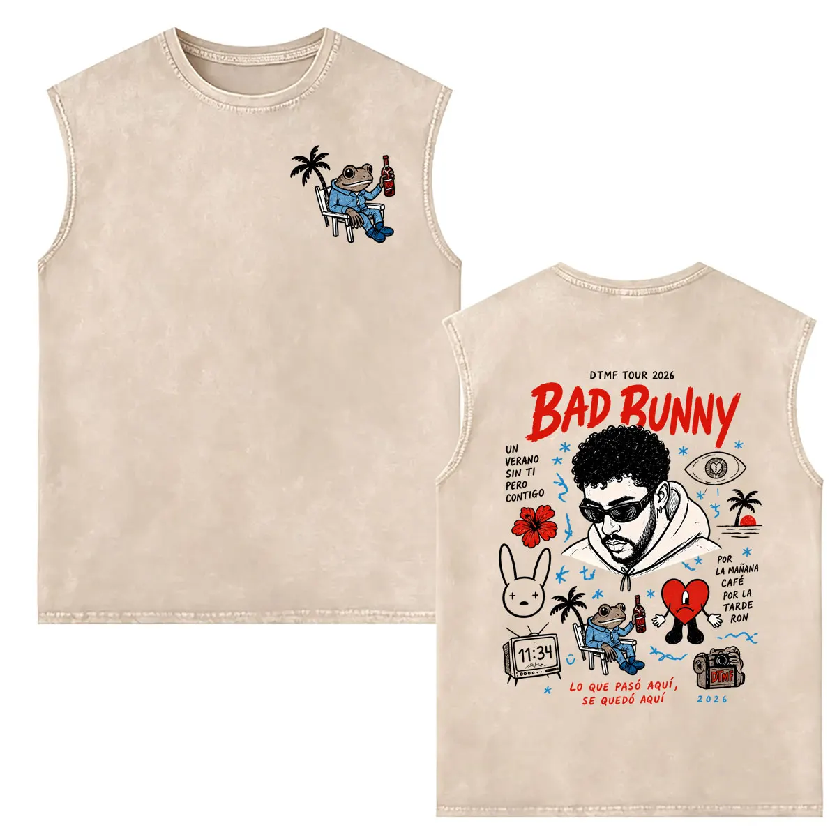 

Washed Vintage Rapper Bad Bunny Tank Tops Men's Women's Un Verano Sin Ti DeBi TiRAR MaS FOToS DTMF 2026 Sleeveless Vest T-shirt