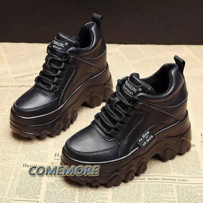 Platform Sports Shoes Fashion Spring Summer Running Shoes for Women\'s Breathable Casual Sneakers Tennis Female Black Lace-up PU
