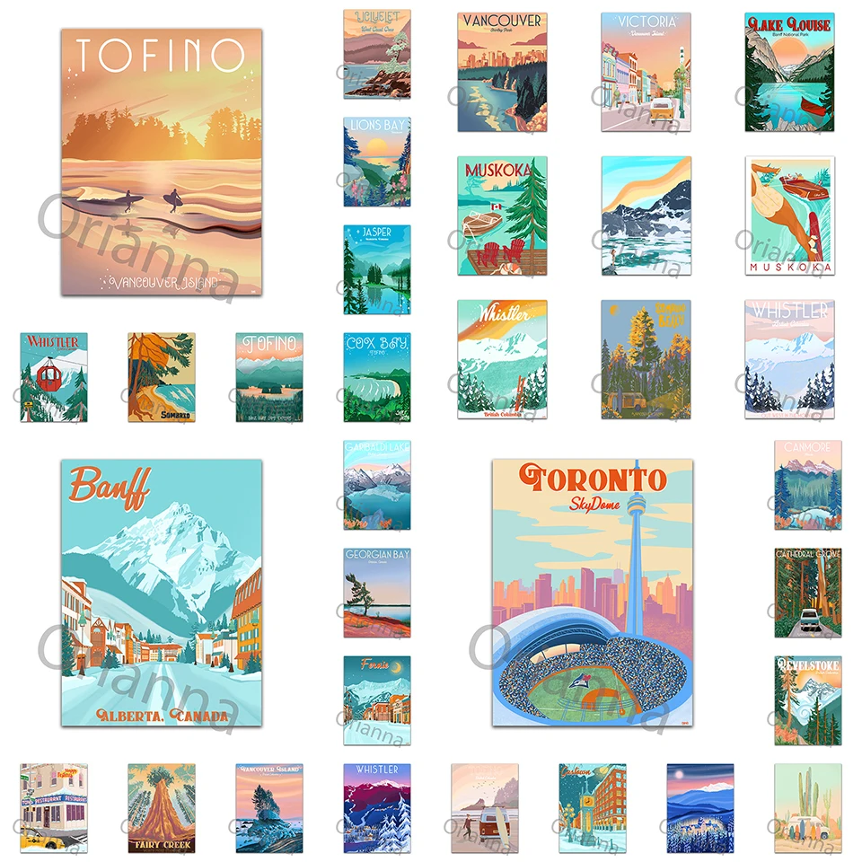 

Tofino Sunset Posters,Banff Ski Vintage Travel Prints,Toronto Sky Dome Wall Art Canvas Painting Vancouver Art Home Decor Cuadros