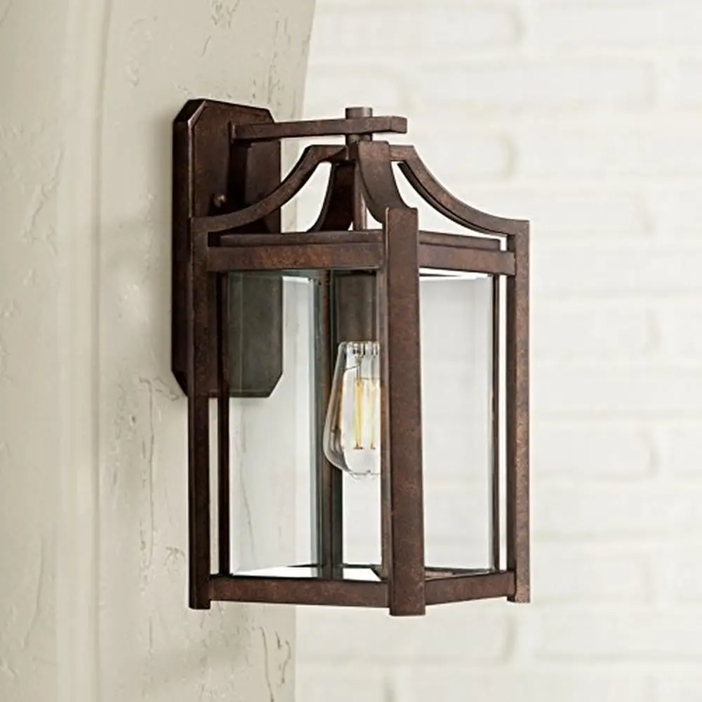 Clear Beveled Glass Rustic Outdoor Wall Light Fixture Iron 16 1/4