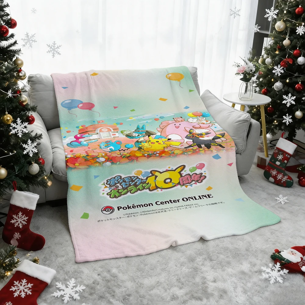 Pokemon Pikachu Gengar Bulbasaur Charmander Squirtle Psyduck Flannel Throw Blanket Soft Warm Blanket for Sofa Bed Home Decor Gif