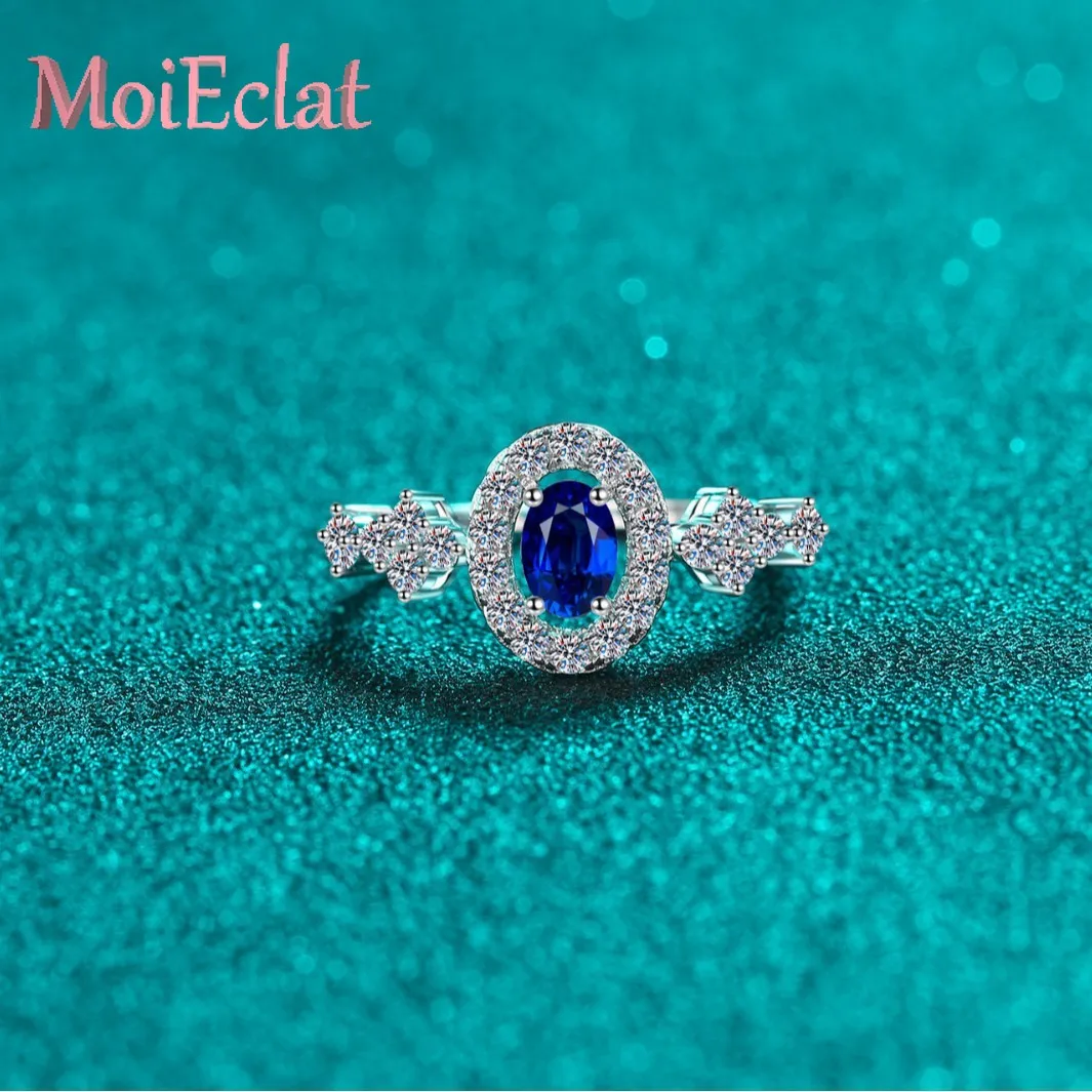 

Luxury Blue 0.5ct Moissanite Oval Diamond Ring for Women, Platinum PT950 Rings Unique Bridal Jewelry Wedding Birthday Gifts
