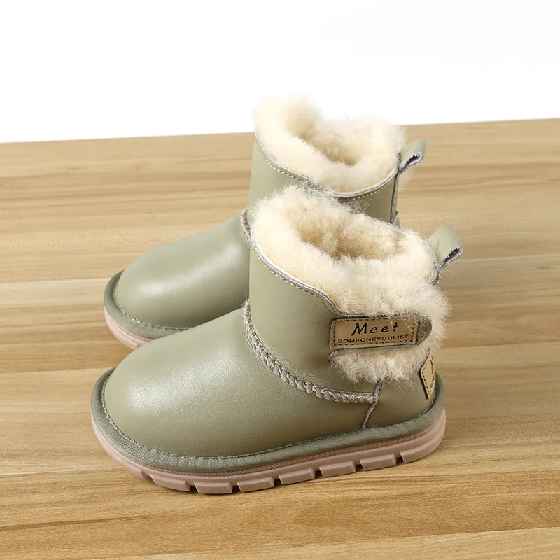 Cowhide Fashion Children Casual Shoes Girls Boys Anti-Slip Snow Boots Warm Suede Kids Boots Boys Winter Cotton Shoes Sneakers