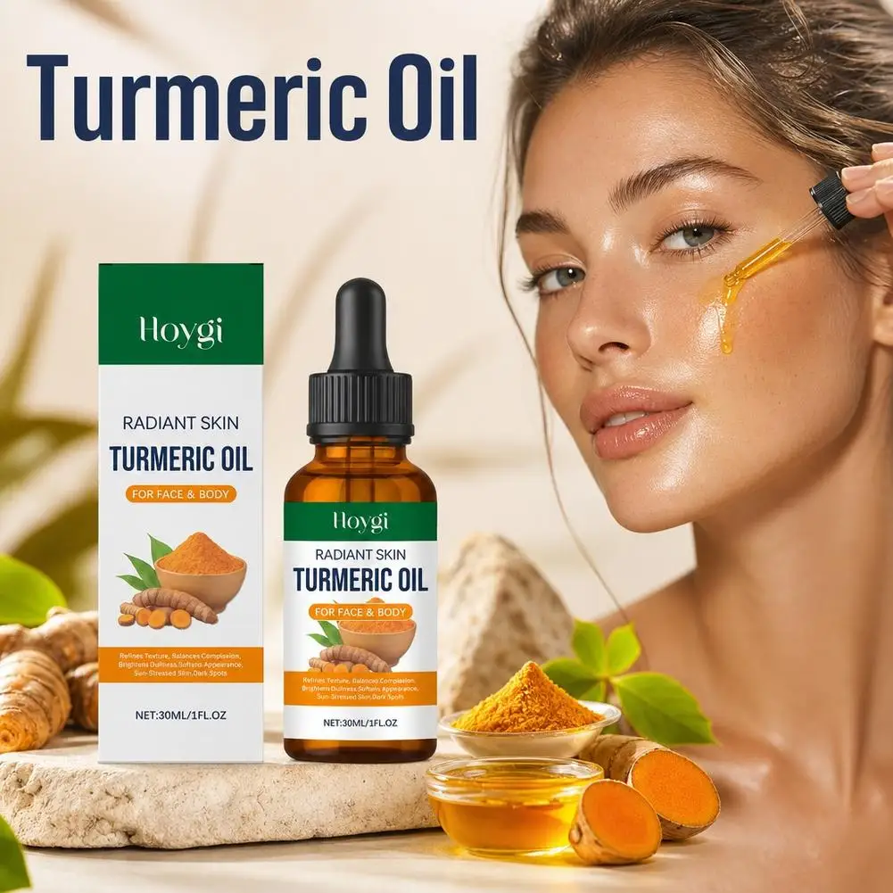 HOYGI Turmeric Facial Oil Lightweight Moisturizing Nourishing Brightening Smooth Skin Balance Sebum Daily Face Care Oil 30ML