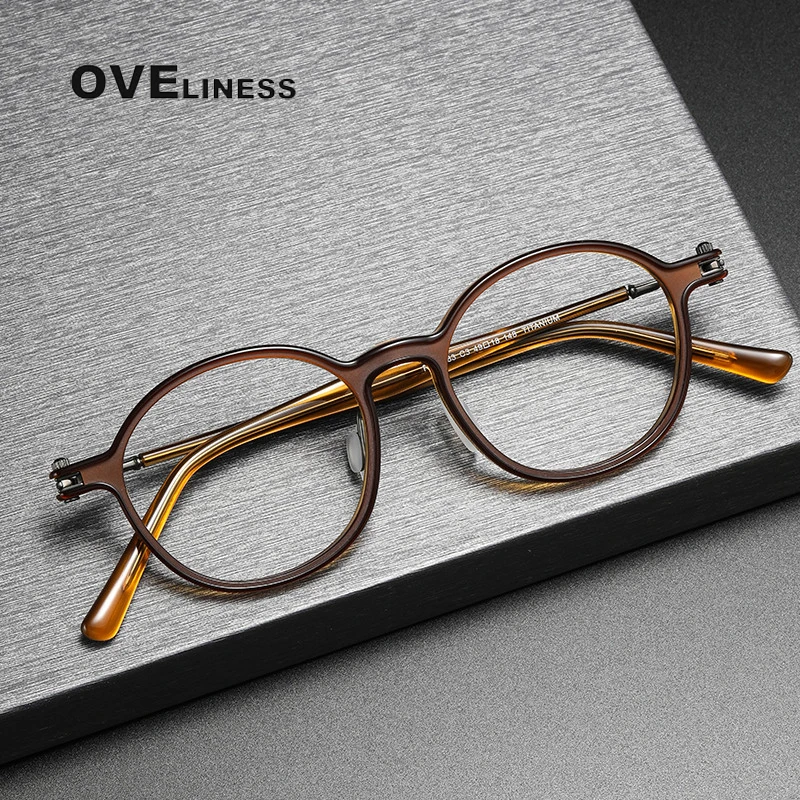 

Acetate Titanium Eyeglasses Frame Men Round Myopia Prescription Glasses Women Retro Optical Luxury Brand Glasses Frame Eyewear