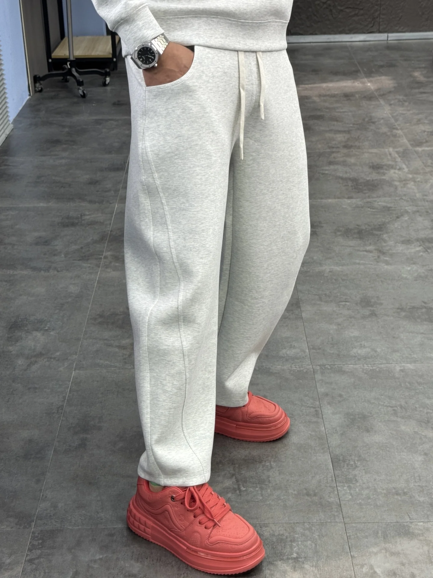 

Men's Loose Straight Leg Thiened Casual Pants Autumn Winter Faion Pure Color Comfortable Trousers Pampa& Brand