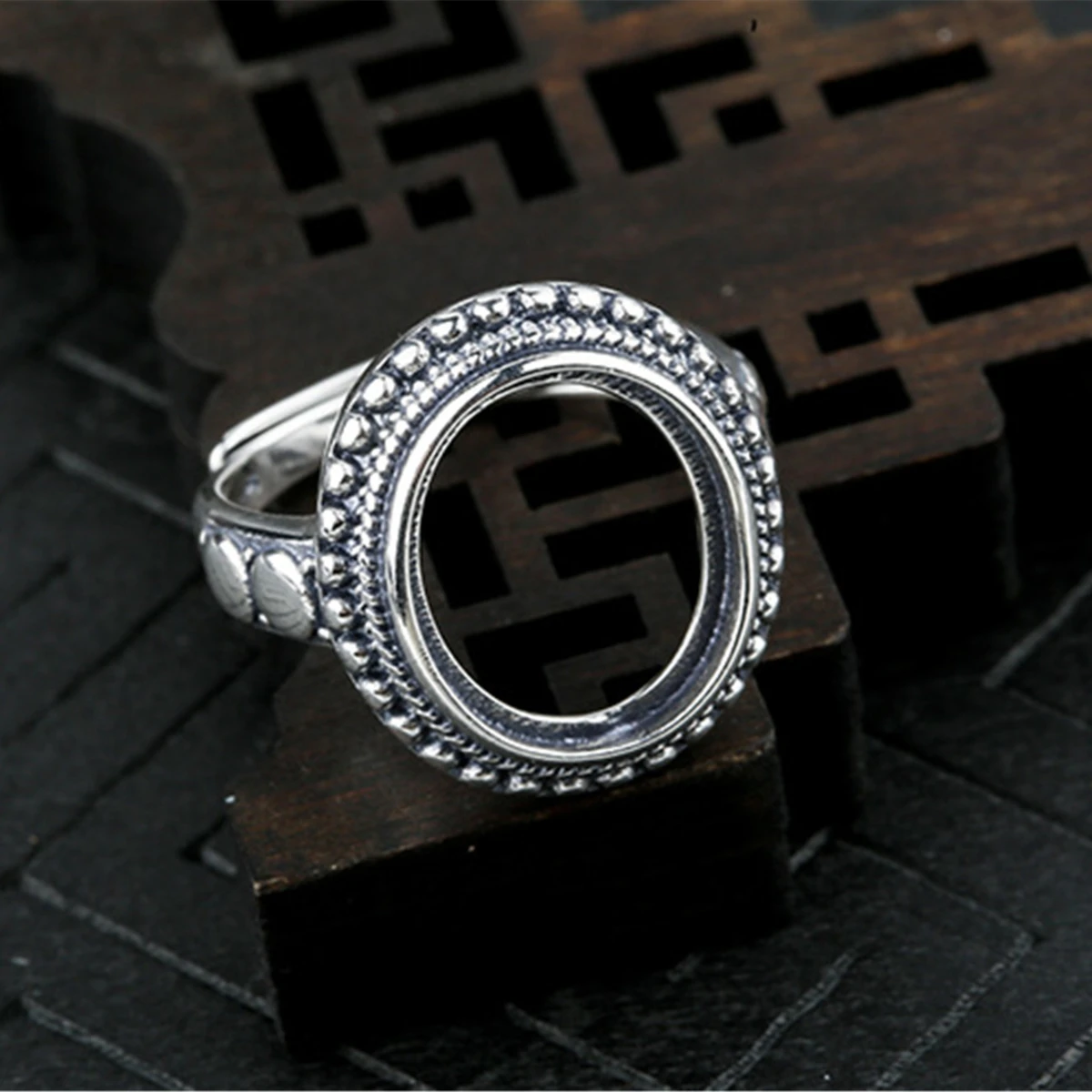 

Ring Blank (12x14mm Oval Blank) Adjustable Thai Sterling Silver Ring Base Antique Style Oval Cabochon Ring Setting R1318B