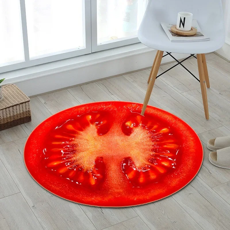 Cute Fruit-Themed Round Rug with Kiwi, Orange, Lemon & Watermelon Design – Soft & Playful Floor Mat for Kids Room or Living Room