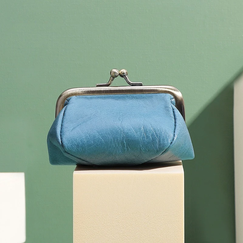 Vintage Coin Purse with Metal Clasp - Handmade Genuine Leather Mini Organizer Earphones & Cards, Retro Multi-Functional Wallet