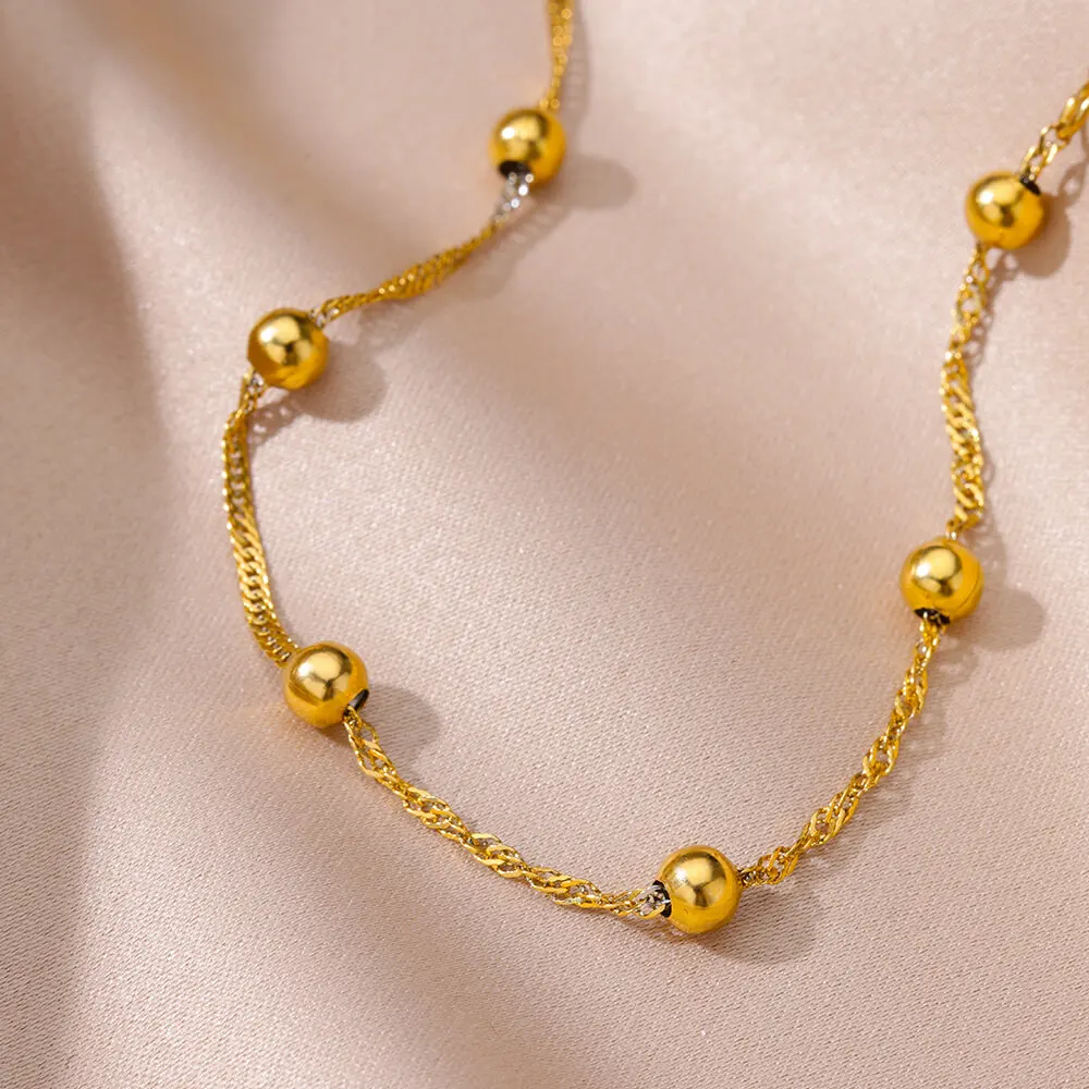 Stainless Steel Anklets for Women Gold Color Beads Chain Anklet Bracelet 2024 Trend Summer Beach Foot Jewelry Free Shipping Item