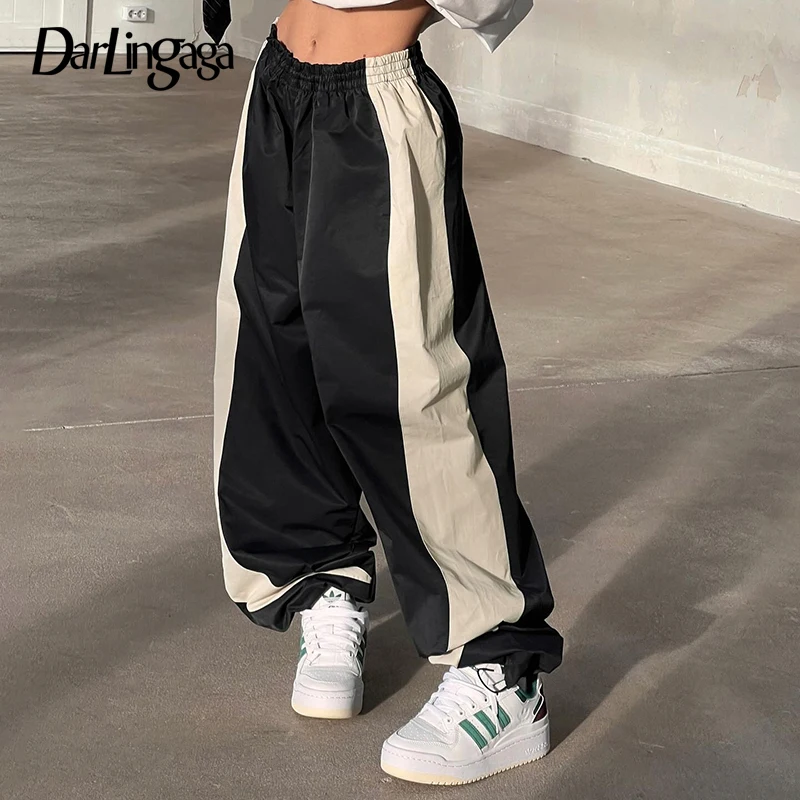 

Darlingaga American Style Contrast Color Ankle Tied Sweatpants Women's Elastic Low Waist Loose Trousers Streetwear Bottoms 2025