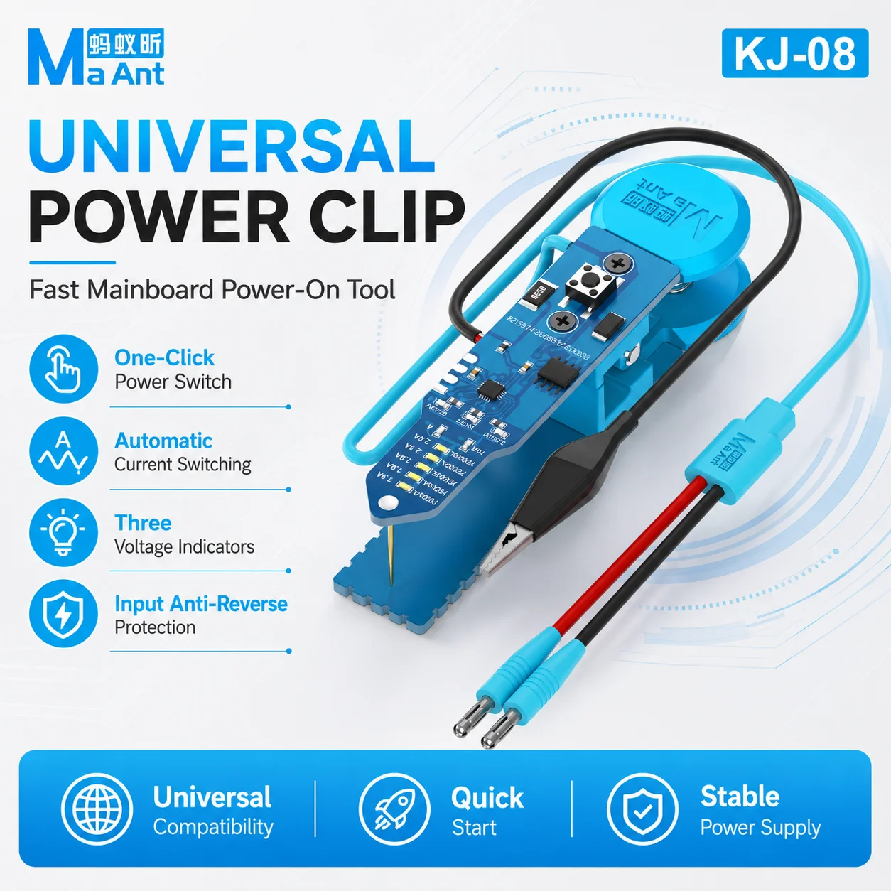 MaAnt KJ-08 Universal Power Clip for Phone Repair Mainboard PCB Power on With One Click Without Connecting The Flex Cable Tool