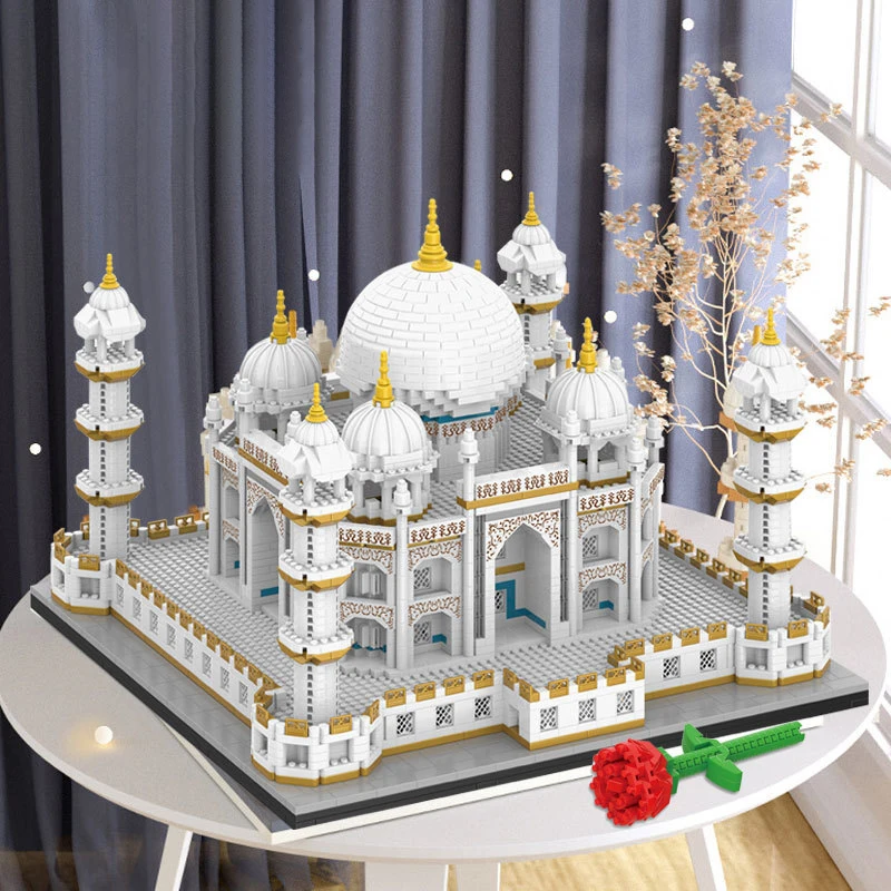 Wold Famous Architecture Taj Mahal Palace Model Building Block Street View With Rose Flower Decor Toy Puzzle Brick For Kids Gift