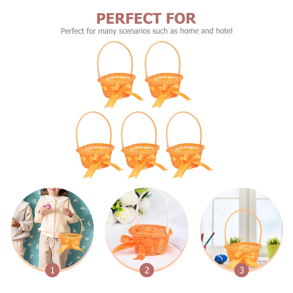 

5pcs Woven Storage Flower Baskets With Handle Rustic Wedding Basket Small Flower Girl Easter Baskets For Home Garden
