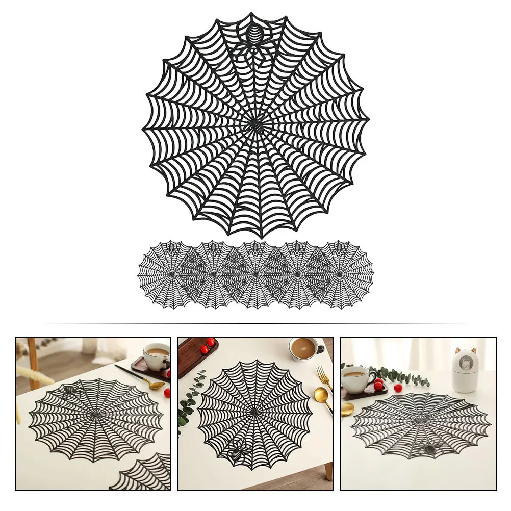 6Pcs Stylish Halloween Placemats Spider Web Design Table Mats Non Slip Reusable Easy to Clean for Dining Room Kitchen