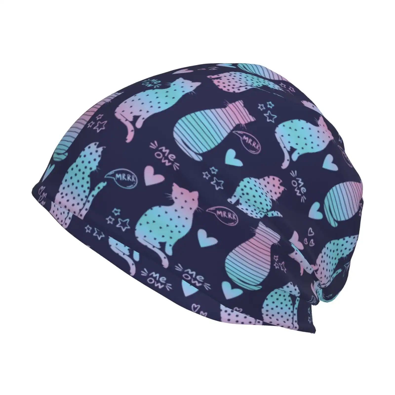 Silhouette Cats Print Beanie Hat For Men And Women Winter Warm Hats Knit Slouchy Thick Skull Cap