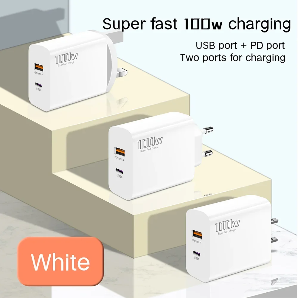 Elough 100W EU/UK/US Fast Charge Adapter USB C + USB A Super Charge Mobile Phone For Huawei Samsung Iphone Tablet - náhled 3