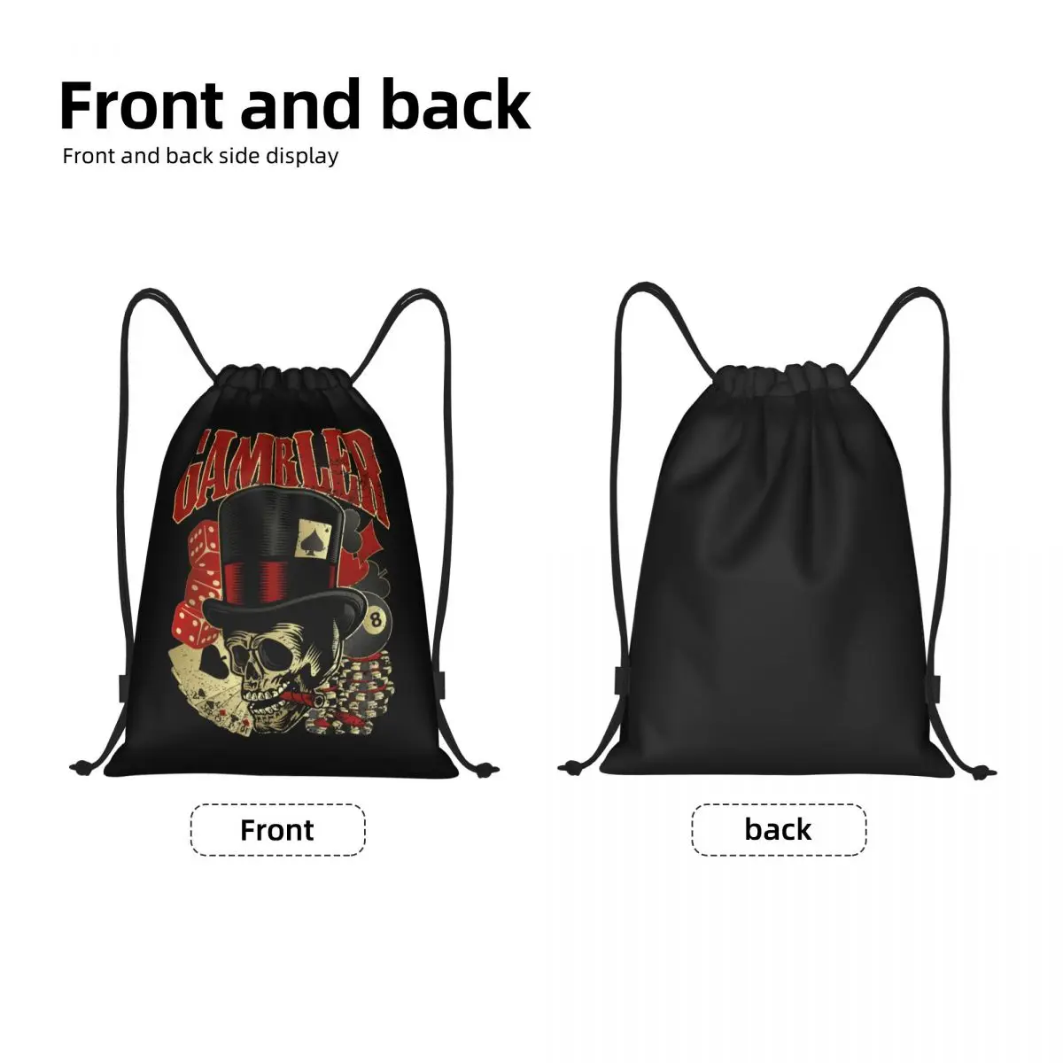 Biker Motorcycle Skull Rockabilly Drawstring Backpack Sports Gym Bag for Women Men Shopping Sackpack