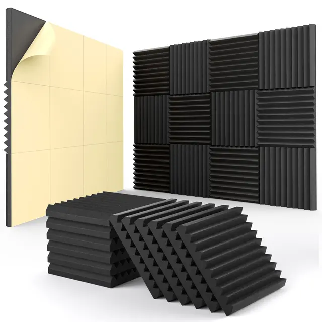 12-pak paneli akustycznych samoprzylepnych, dźwiękoszczelne panele ścienne 1X12X12 cali Szybkie odzyskiwanie Dźwiękoszczelne panele piankowe o dużej gęstości