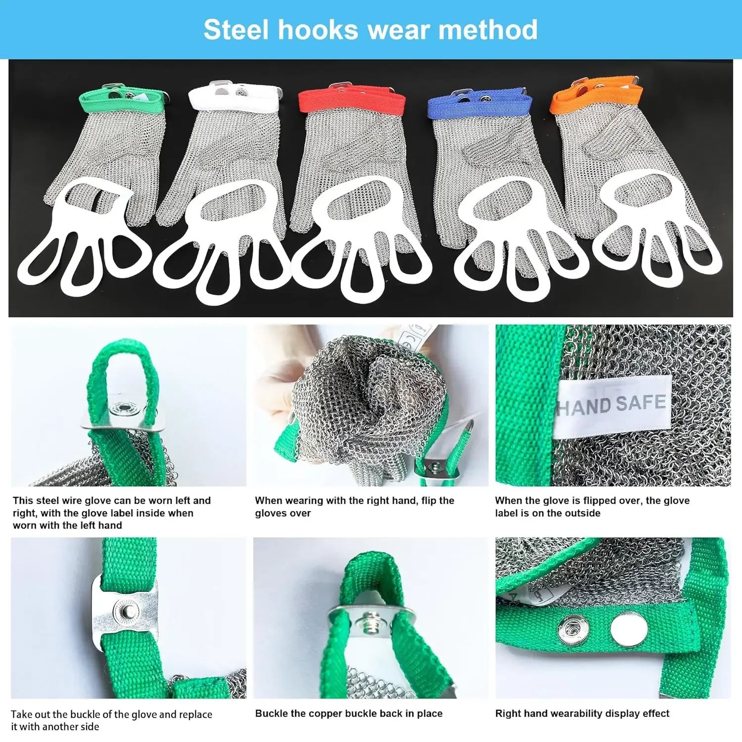 1PC Chainmail Gloves Food Grade Stainless Steel Cut Resistant Proof Mesh Metal for Cutting Butcher Knife Chefs